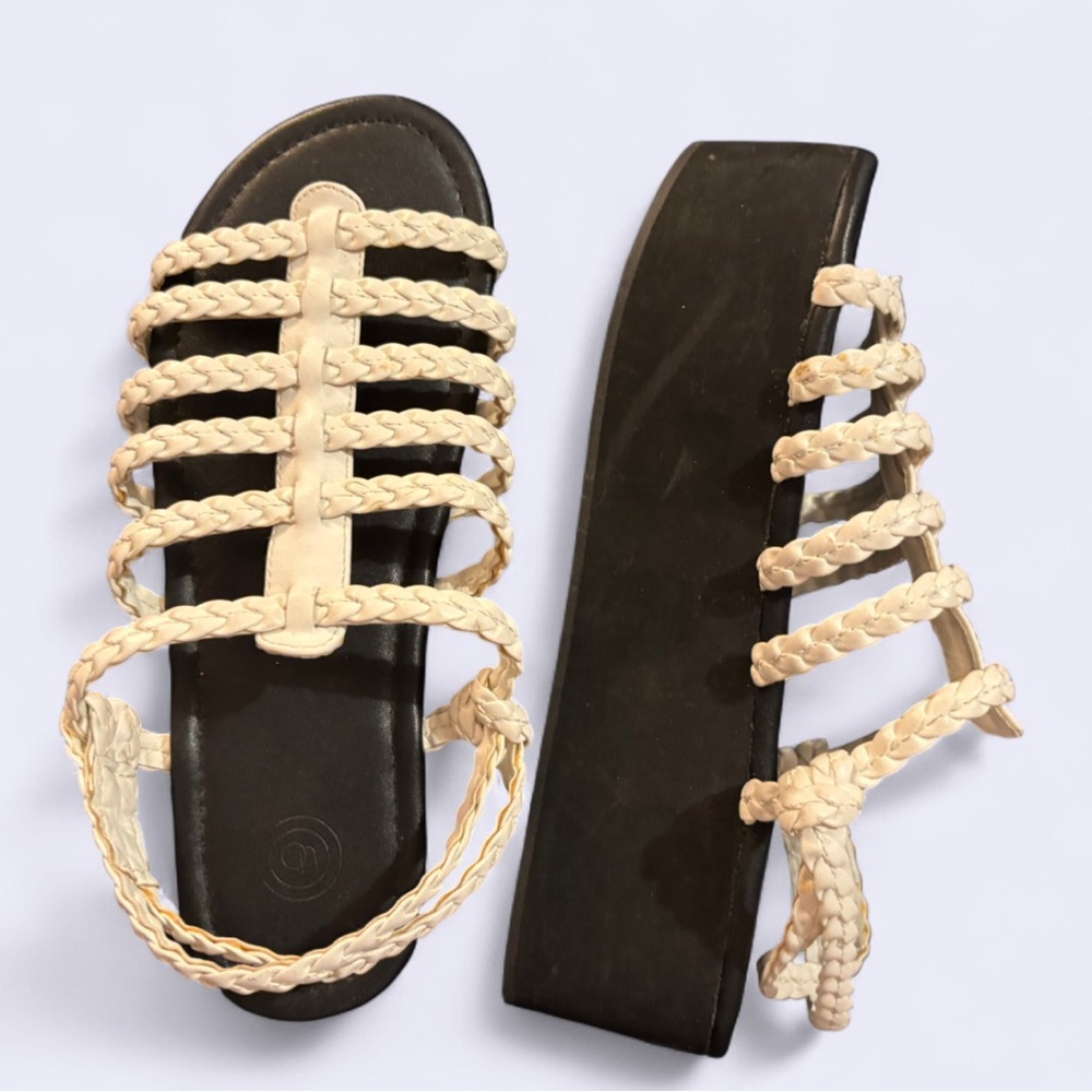 Urban Outfitters Cream and Black Platform Sandals